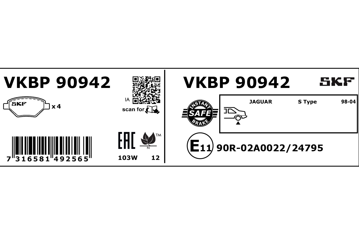 SKF VKBP 90942 Bremsbelagsatz, Scheibenbremse